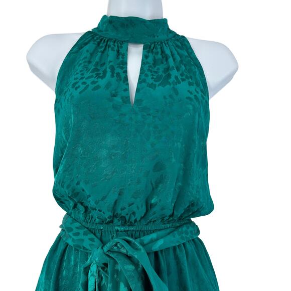 Anthropologie Dress Keyhole Halter Neck Blouson Size Large Teal Green Retro Glam - Picture 3 of 8